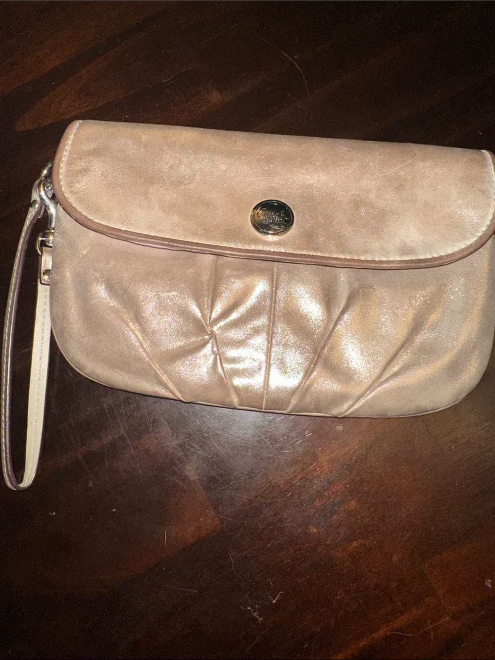 Coach Wristlet Clutch in Light Taupe/Gold Shimmer